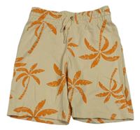 Světlebéžové teplákové kraťasy s oranžovými palmami PRIMARK
