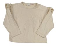 Světlebéžové melírované úpletové oversize mikinotriko s volánky Zara