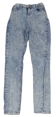 Modré-bílé plísňové skinny teplákové rifle s kamínky RIVER ISLAND