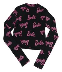 Černé žebrované crop triko s růžovými logy - Barbie H&M