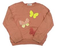 Skořicový svetr s motýlky s flitry H&M