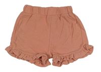 Růžové žebrované teplákové kraťasy s volánky zn. PRIMARK