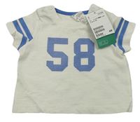 Bílé melírované tričko s modrým číslem a pruhy H&M