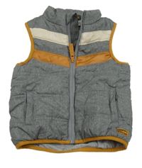 Šedá melírovaná prošívaná šusťáková zateplená vesta s pruhy ORCHESTRA