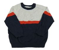 Tmavomodro-červeno-světlešedý svetr Matalan