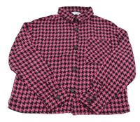 Tmavorůžovo-černá vzorovaná košilová crop bunda PRIMARK