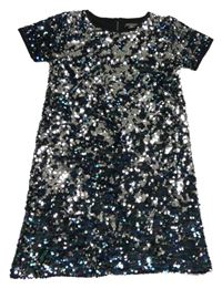 Černo-stříbrno-modrozelené flitrové šaty PRIMARK