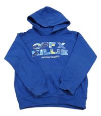 Cobaltově modrá mikina s nápisy a kapsou a kapucí AWDis