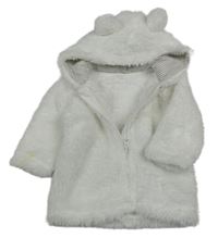 Bílá chlupatá bunda s kapucí s oušky ZEEMAN