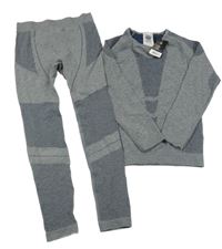 Nové - 2Set - Šedo-tmavomodré melírované spodní triko s pruhy a vzorem + kalhoty newcential