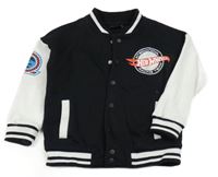 Černo-bílá baseballová mikina s Hot Wheels a pruhy