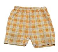 Oranžovo-bílo-okrovo-malinové kostkované kraťasy