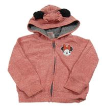 Jahodová melírovaná propínací mikina s Minnie a kapucí Disney
