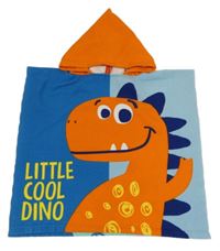 Modro-světlemodro-oranžová froté pončo osuška s dinosaurem a kapucí