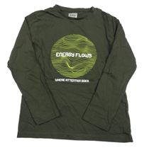 Tmavokhaki triko s potiskem a nápisy 