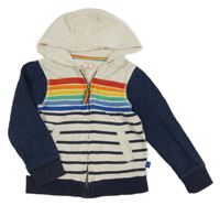 Bílo-tmavomodro-barevná pruhovaná melírovaná propínací mikina s kapucí Mothercare