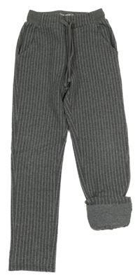 Tmavošedo-šedé pruhované melírované chino podšité kalhoty POCOPIANO