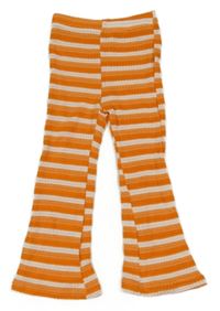 Oranžovo-tmavooranžovo-bílé vzorované flare úpletové kalhoty 