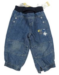 Nové - modré cuff podšité rifle s příšerkami a  úpletovým pasem c