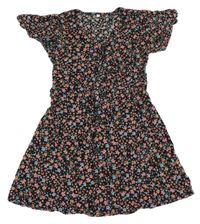 Černé propínací šaty s kytičkami C&A