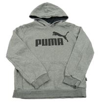 Šedá melírovaná mikina  s logem a kapsou a kapucí PUMA