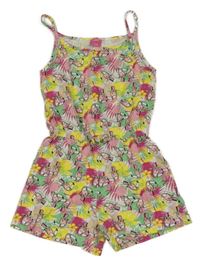 Bílo-zeleno-žluto-růžový letní overal s tukany a lístečky a ananasy Kiki&Koko