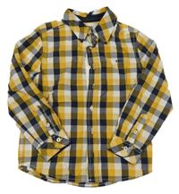 Hořčicovo-bílo-tmavomodrá kostkovaná košile BÓBOLI