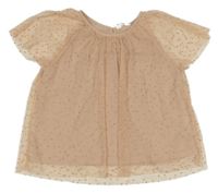 Pudrovo-zlatá puntíkatá tylová halenka H&M