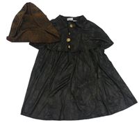 Kostým - 2set - Černý plášť s knoflíky + hnědý klobouk