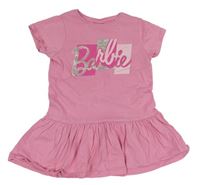 Růžová bavlněná šatová tunika s nápisem Barbie