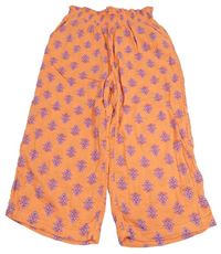 Oranžové květované mušelínové culottes kalhoty Tu