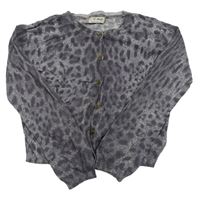 Tmavošedý propínací lehký crop svetr s leopardím vzorem Next