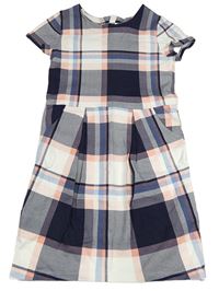 Tmavomodro-bílo-růžové kostkované šaty H&M