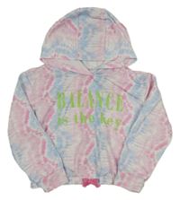 Růžovo-modro-bílá batikovaná crop mikina s nápisem a kapucí LC Waikiki
