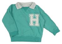 Tyrkysová mikina s límečkem a písmenem George