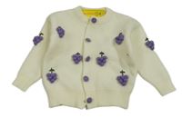 Nové - Krémový propínací svetr s květy