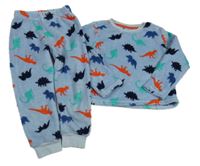 Světlemodré chlupaté pyžamo s dinosaury