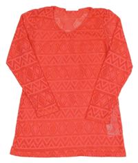 Neonově korálová perforovaný krajková šatová tunika Y.F.K.