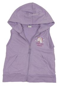 Lila tepláková propínací vesta s jednorožcem a kapucí LC Waikiki