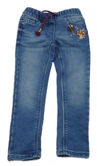 Modré teplákové thermo rifle s houbou ua motýlem z flitrů C&A