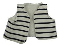 Béžovo-tmavomodrá pruhovaná zateplená vesta