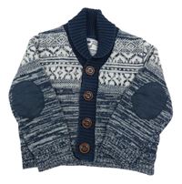 Tmavomodro-světlešedý vzorovaný propínací svetr Rebel