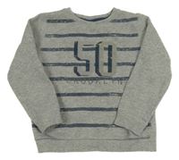 Šedo-tmavomodrá pruhovaná mikina s číslem Alive