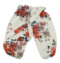 Bílé květované lehké kalhoty s páskem