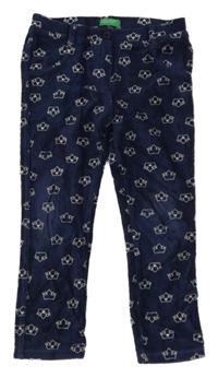 Tmavomodré sametové žebrované tregíny s korunkami Benetton