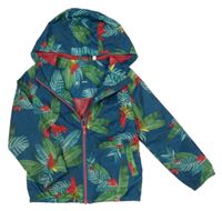 Tmavozelená šusťáková jarní bunda s listy a kapucí C&A