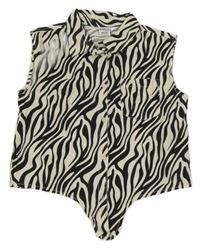 Bílo-béžovo-černá vzorovaná crop halenka Page One Young