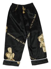 Černé saténové pyžamové kalhoty s medvědy Shein