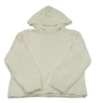 Smetanový chlupatý svetr s kapucí H&M