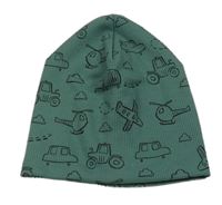 Zelená žebrovaná čepice s dopravními prostředky